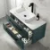 Omaha Mystic Green Wall Hung Drawer Vanity with Marble Top & Marin Basin 1000mm - Black Accents