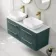 Omaha Mystic Green Wall Hung Drawer Vanity with Marble Top & Curved Counter Top Basin 1200mm - Brushed Brass Accents