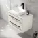 Omaha Linen White Wall Hung Drawer Vanity with Marble Top & Curved Counter Top Basin 800mm - Black Accents
