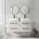Omaha Linen White Wall Hung Drawer Vanity with Marble Top & Curved Counter Top Basin 1200mm - Black Accents