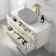 Omaha Linen White Wall Hung Drawer Vanity with Marble Top 1000mm (Excludes Counter Top Basin) - Brushed Brass Accents