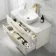 Omaha Linen White Wall Hung Drawer Vanity with Marble Top & Curved Counter Top Basin 1000mm - Brushed Brass Accents