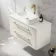 Omaha Linen White Wall Hung Drawer Vanity with Marble Top & Marin Basin 1000mm - Brushed Brass Accents