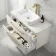 Omaha Linen White Wall Hung Drawer Vanity with Marble Top & Marin Basin 1000mm - Brushed Brass Accents