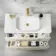 Omaha Linen White Wall Hung Drawer Vanity with Marble Top & Marin Basin 1000mm - Brushed Brass Accents