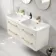 Omaha Linen White Wall Hung Double Basin Drawer Vanity 1200mm - Brushed Brass Accents