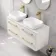 Omaha Linen White Wall Hung Drawer Vanity with Marble Top & Curved Counter Top Basin 1200mm - Brushed Brass Accents