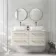 Omaha Linen White Wall Hung Drawer Vanity with Marble Top & Curved Counter Top Basin 1200mm - Brushed Brass Accents