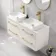 Omaha Linen White Wall Hung Drawer Vanity with Marble Top & Marin Basin 1200mm - Brushed Brass Accents