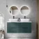 Crete Fluted Mystic Green Double Wall Hung Drawer Vanity with Marble Top & Curved Basin 1200mm