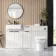 Sicily Fluted Coastal White Side Cabinet Unit 300mm - Black Accents