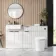 Sicily Fluted Coastal White Combination Vanity Basin with Marble Top & Tucson Toilet 1500mm - Black Accents