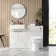 Sicily Fluted Coastal White Vanity with Semi Recessed Basin 600mm - Brushed Brass Accents