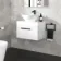 Avon Gloss White Wall Hung Drawer Vanity with Marble Top & Oval Counter Top Basin 600mm - Black Accents
