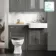 Monaco Graphite Grey Combination Vanity Basin with Marble Top & Hudson Toilet with Wooden Seat 1200mm - Brushed Brass Accents