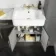 Monaco Graphite Grey Combination Vanity Basin with Marble Top and Hudson Toilet with Wooden Seat 1500mm - Brass Knurled Handles