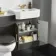Monaco Graphite Grey Combination Vanity Traditional Basin with Marble Top & Hudson Toilet with Wooden Seat 1200mm - Brass Knurled Handles