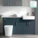 Harper Navy Blue Combination Vanity Basin with Marble Top & Tucson Toilet 1500mm - Brushed Brass Accents