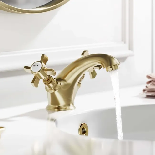 Nene Traditional Brushed Brass Basin Mixer Tap