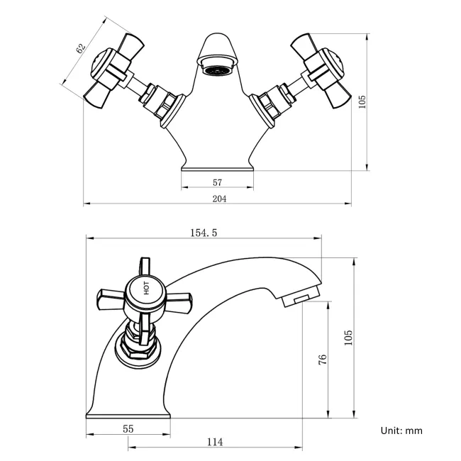 Nene Traditional Brushed Brass Basin Mixer Tap