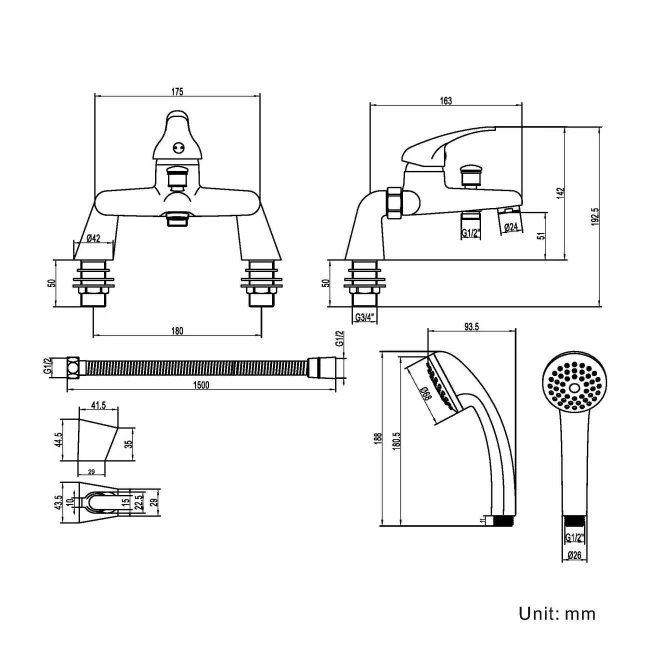 Clyde Chrome Bath Filler & Handheld Shower