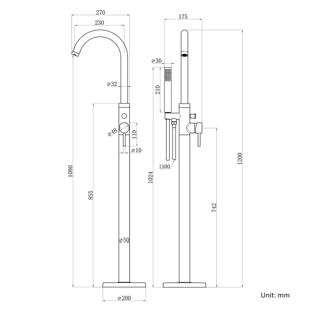 Trent Brushed Brass  Freestanding Bath Shower Mixer Tap
