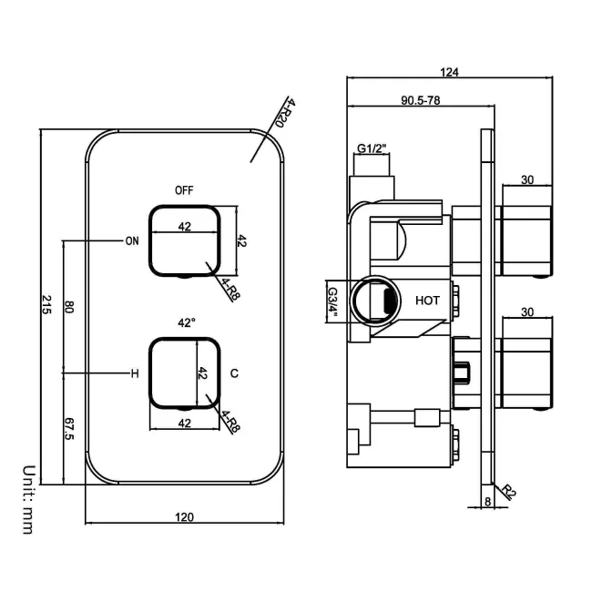 Galway Premium Chrome Square Thermostatic Shower Valve - 1 Outlet