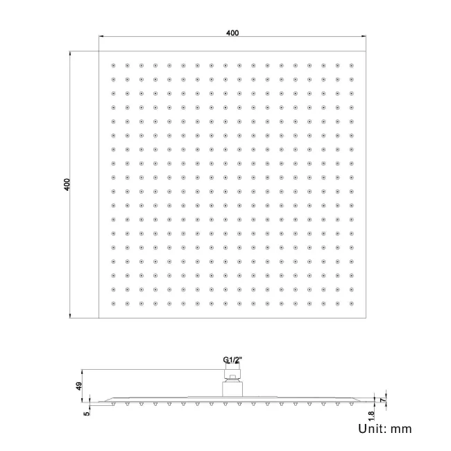 400mm Matt Black Square Stainless Steel Slim Shower Head