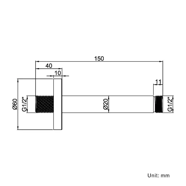 150mm Matt Black Round Ceiling Mounted Shower Arm