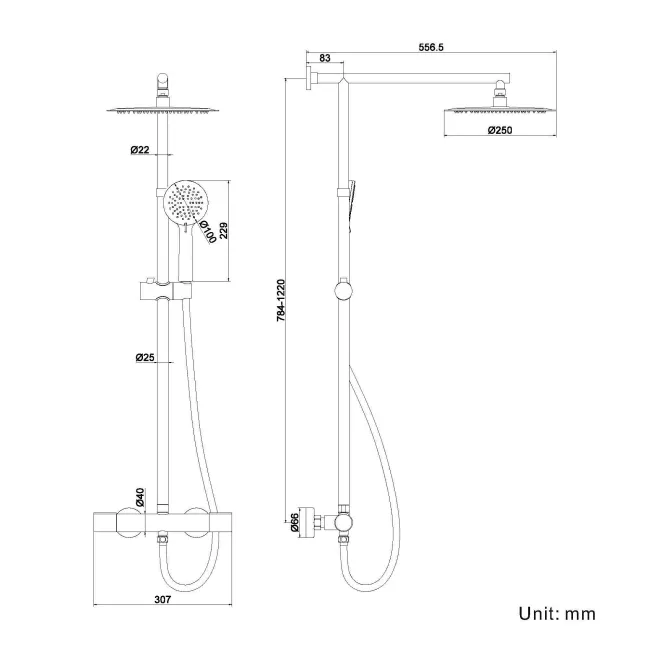 Ballina Premium Cool Touch Round Thermostatic Shower with Large 250mm Head