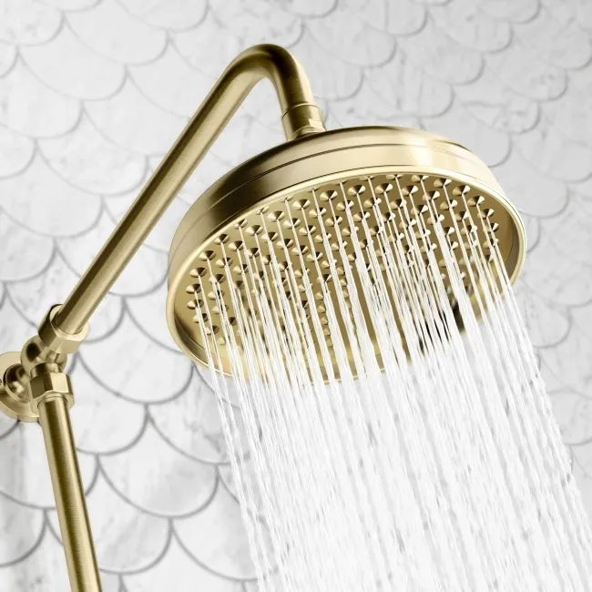 Shannon Brushed Brass Traditional Thermostatic Shower Set with Hand Shower and Soap Dish