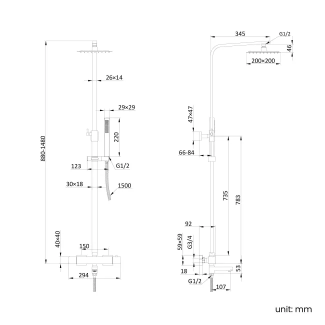 Skye Square Chrome Thermostatic Bath Filler Shower Set