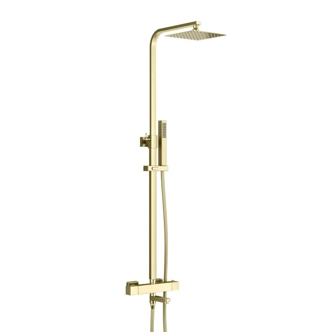 Skye Square Brushed Brass Thermostatic Bath Filler Shower Set