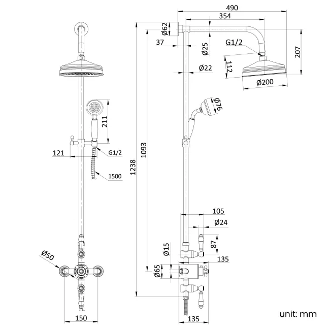 Nevis Traditional Thermostatic Shower Set with Hand Shower
