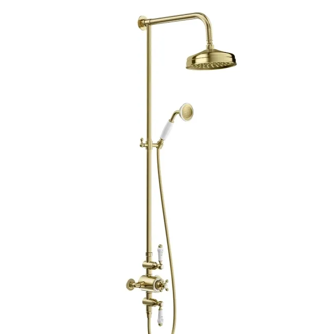 Nevis Brushed Brass Traditional Thermostatic Shower Set with Hand Shower