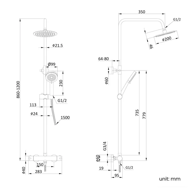 Chrome Round Thermostatic Shower