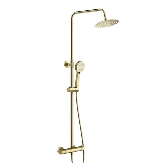 Brushed Brass Round Thermostatic Shower