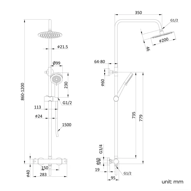 Brushed Brass Round Thermostatic Shower