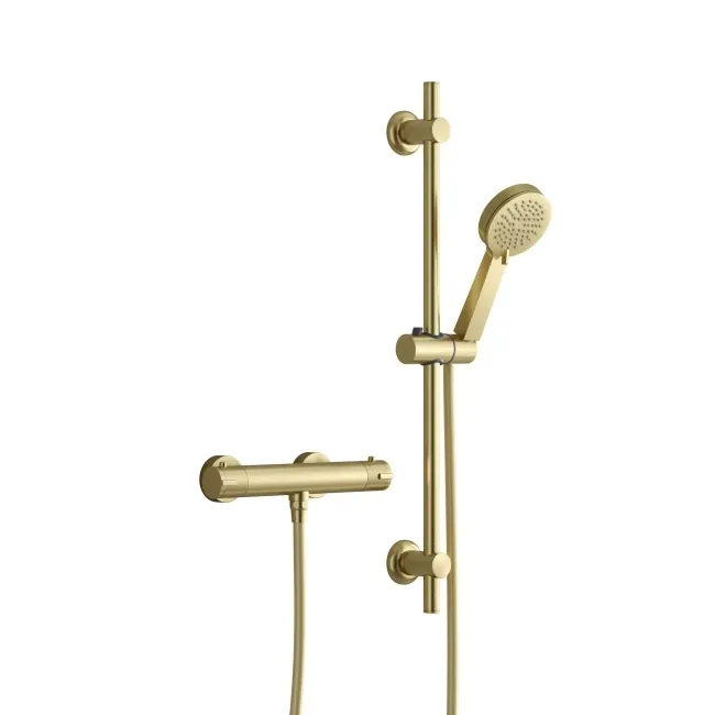 Aran Brushed Brass Round Thermostatic Bar Shower Set