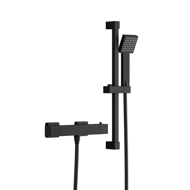 Cork Matt Black Square Thermostatic Bar Shower Set