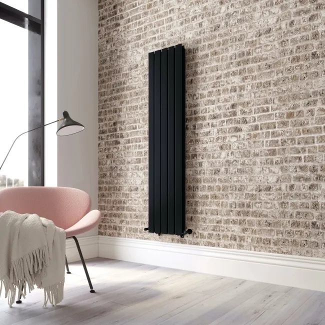 Faro Matt Black Double Flat Panel Vertical Radiator 1600x350mm