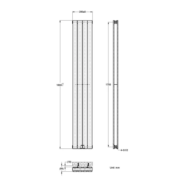 Faro White Double Flat Panel Vertical Radiator 1800x280mm