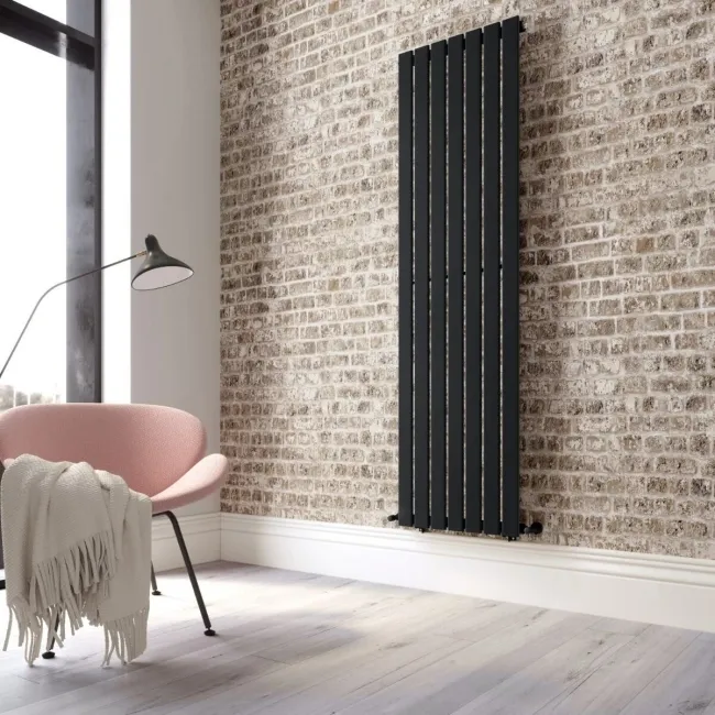 Faro Matt Black Single Flat Panel Vertical Radiator 1800x490mm