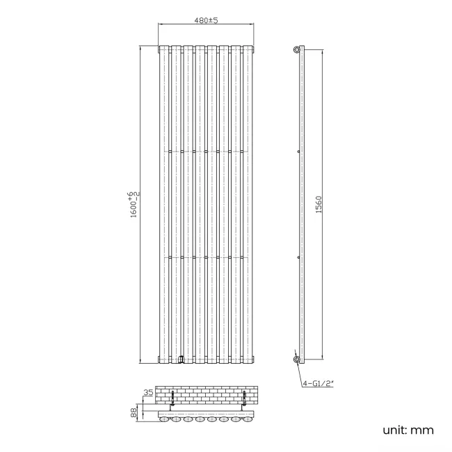 Marbella White Single Oval Panel Radiator 1600x480mm