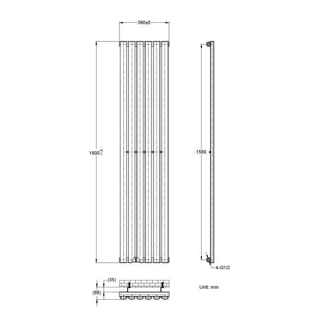 Marbella Anthracite Single Oval Panel Radiator 1600x360mm