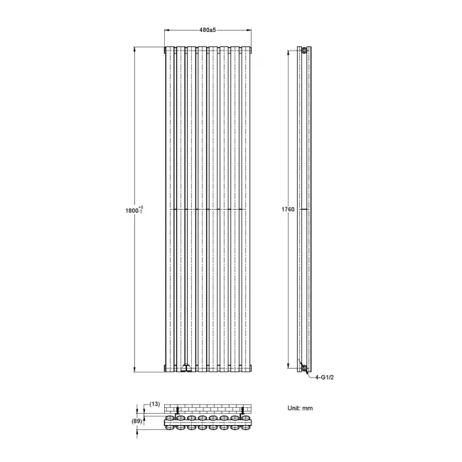 Marbella Anthracite Double Oval Panel Radiator 1800x480mm
