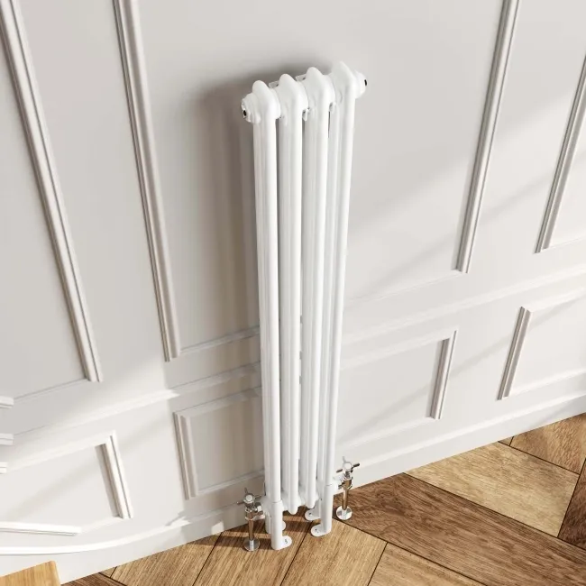Athens White Double Column Vertical Traditional Radiator 1500x200mm