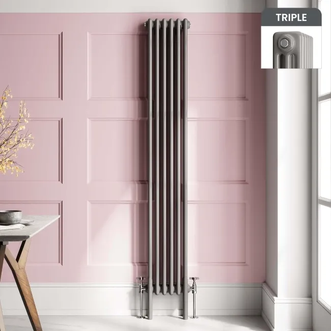 Athens Stone Grey Triple Column Vertical Traditional Radiator 1800x290mm