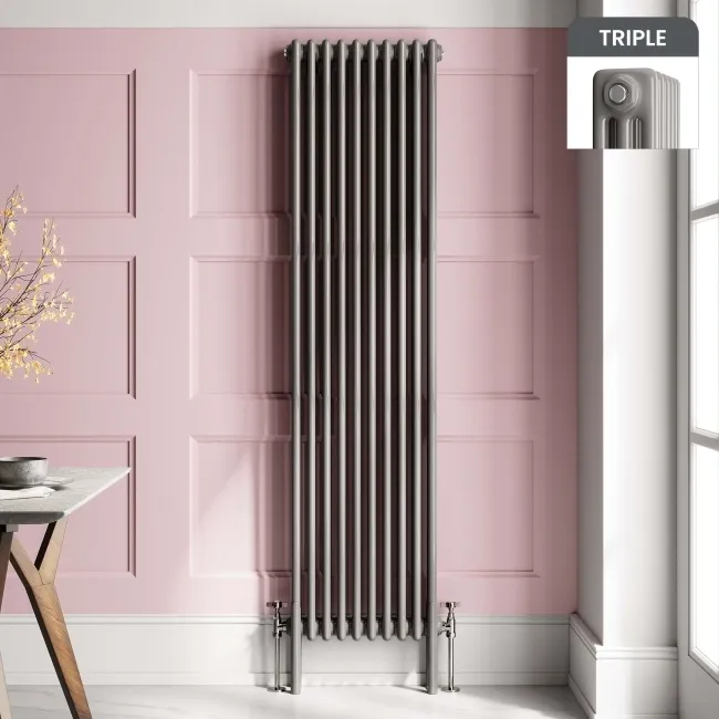 Athens Stone Grey Triple Column Vertical Traditional Radiator 1800x470mm