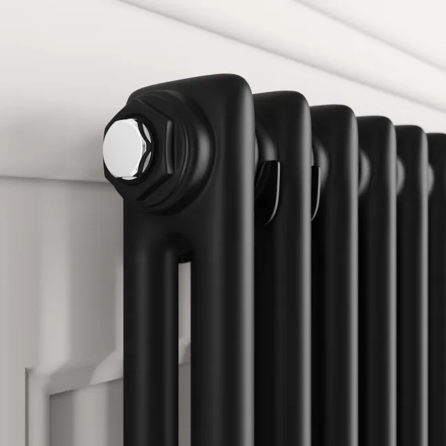 Athens Matt Black Double Column Vertical Traditional Radiator 1800x290mm